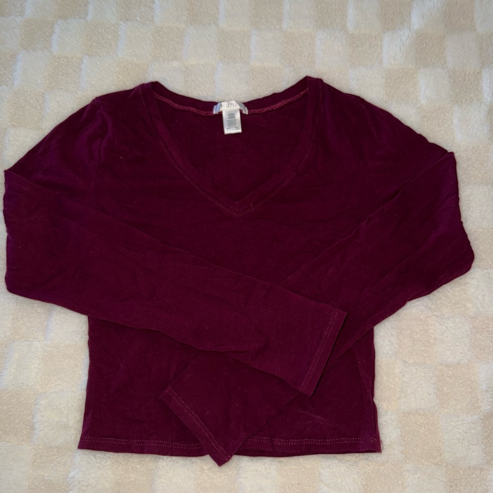 Maroon Long Sleeve V-Neck Top